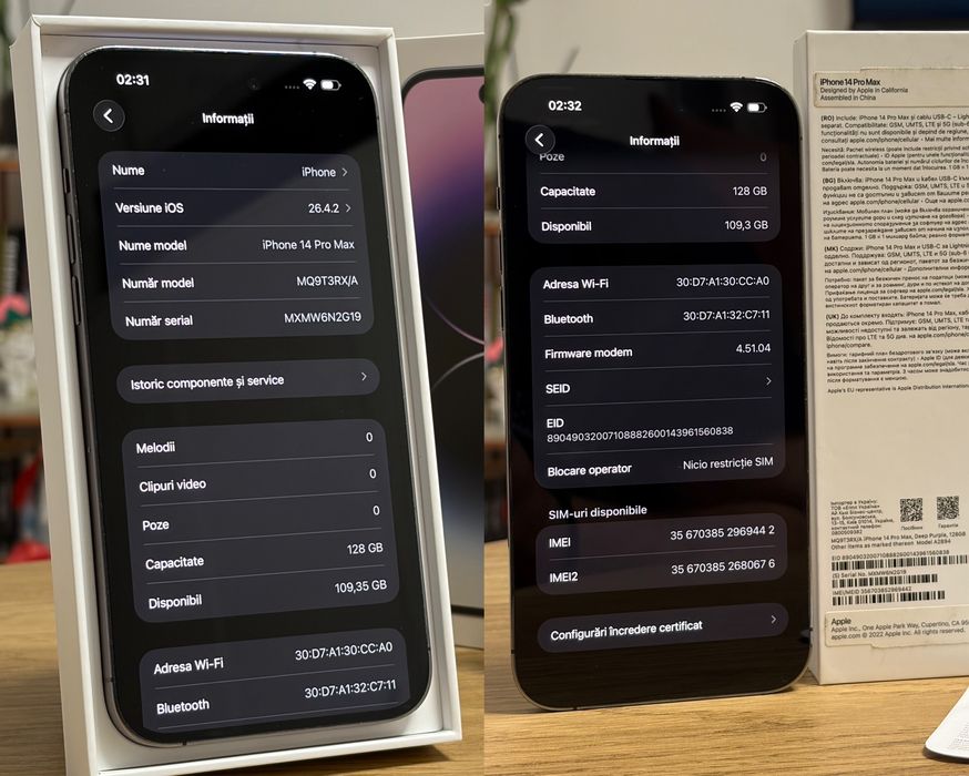 iPhone 14 Pro Max - 100% - Deep Purple - 128GB Liber de retea