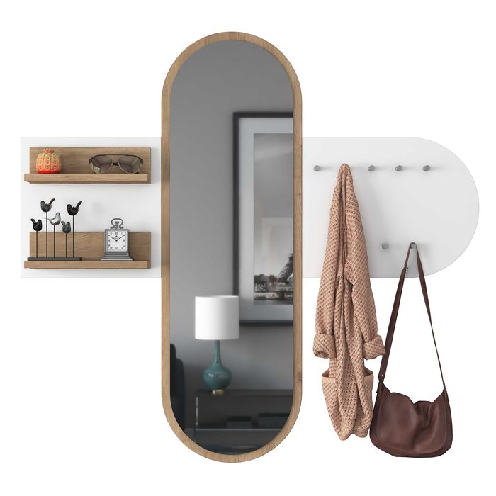 Закачалка с огледало Puzzle-home 2445, Бял - черен/натурален, Промоция