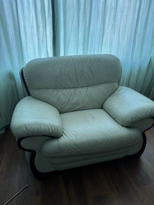 Кожанный диван и кресло