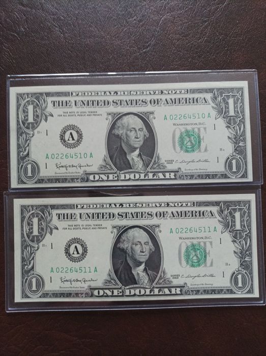 Два долара с поредни номера от 1963 г.