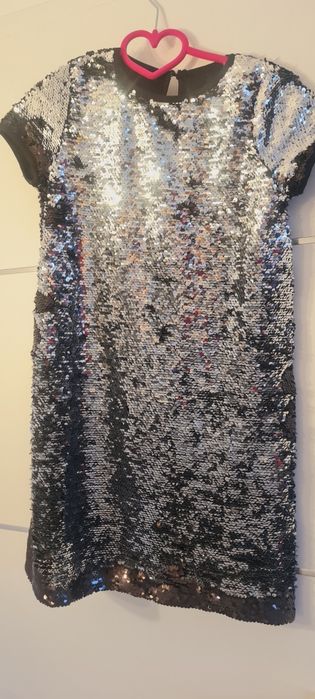 Rochie fete 8 ani, noua, 2 fețe,  neagra-argintiu