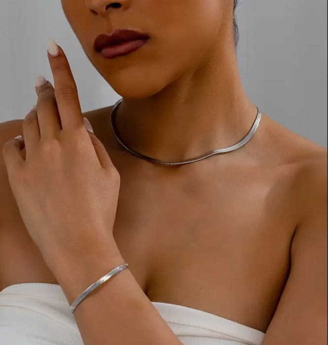 Compleu Snake argintiu colier snake si bratar snake