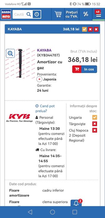 Vând amortizoare spate Kayaba pt  Renault Megane 3