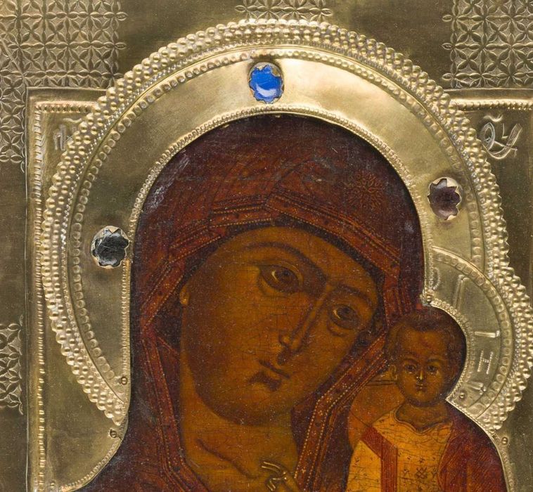 Icoană pe lemn „Maica Domnului cu Pruncul”, școală rusească, sec. XIX