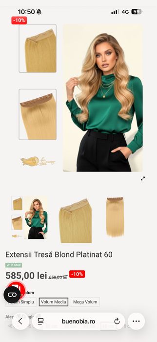 Extensii superbe păr natural blond pachet coda+tresa