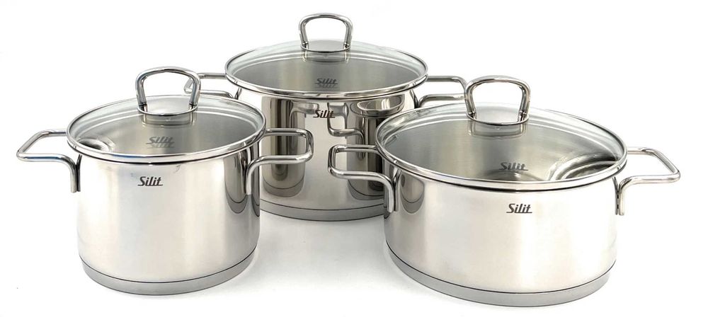 WMF Комплект качествени съдове за готвене от 3 части със стъклен капак