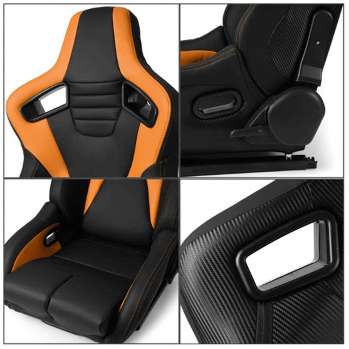 Спортни седалки за автомобил, еко кожа, черни/жълти