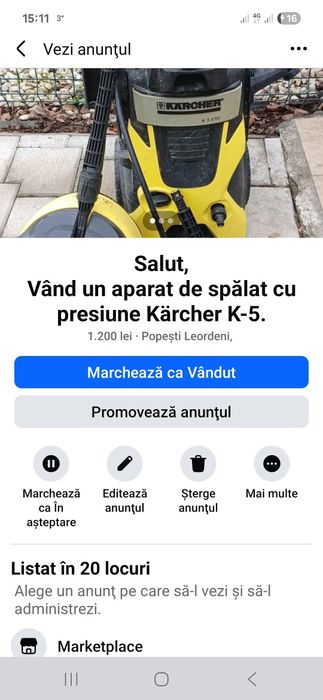 Vând aparat spălat presiune Karcher-5.610
Salut,
Vând un aparat de s