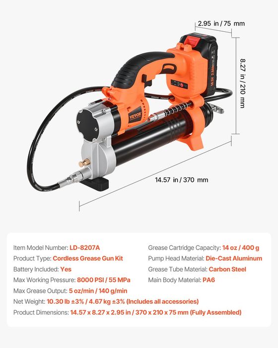 Pistol de Grafitare Fara Fir,55158 PSI,20V,LED,762mm Furtun