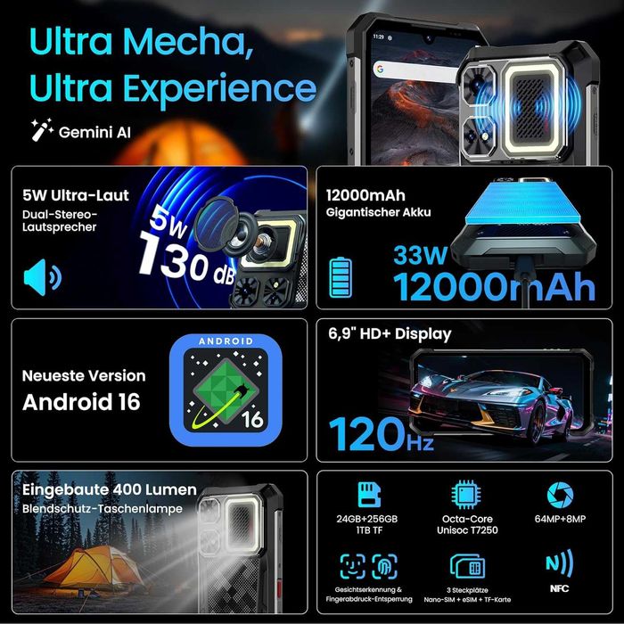 LAGENIO Rhino 1 Pro - 6.9", 8GB+16GB/256GB, 12000mAh, защита, Stereo