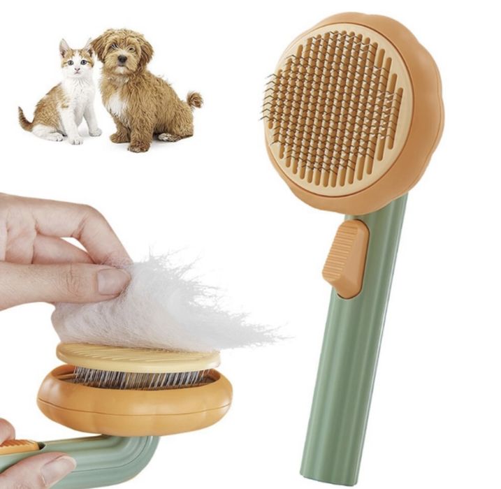 Perie pentru părul animalelor de companie, cu buton de autocurățare.