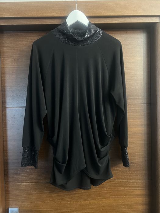 Bluza tunica neagra eleganta drapata cu paiete S-M