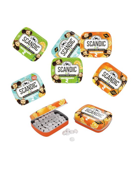 Scandic, конфеты без сахара, вкус апельсин, 14г, Чебурашка 2