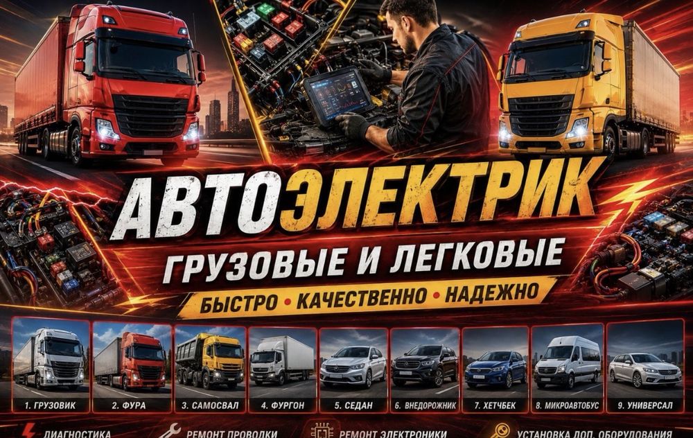 Автоэлектрик на выезд г Астана Фуры камазы Экскаваторы СпецТехники