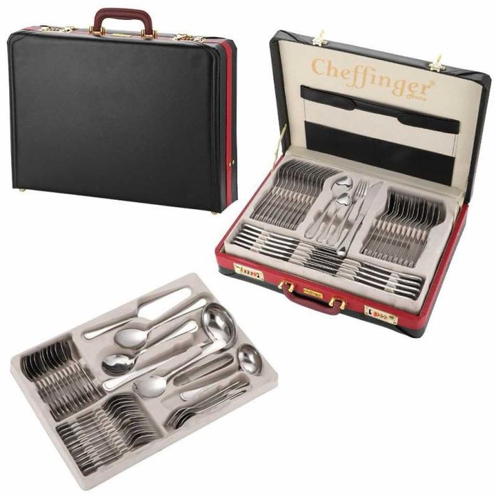 комплект прибори Cheffinger 72 части сребърно/златно покритие в  куфар