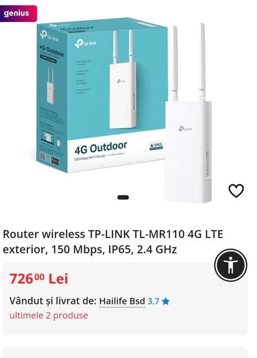 Router TP-LINK TL-MR110 4G LTE exterior, 150 Mbps, IP65, 2.4 GHz