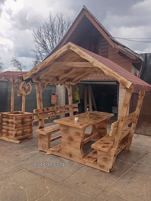 Foisor rustic  din  lemn  masiv  diferite modele  masa cu bănci