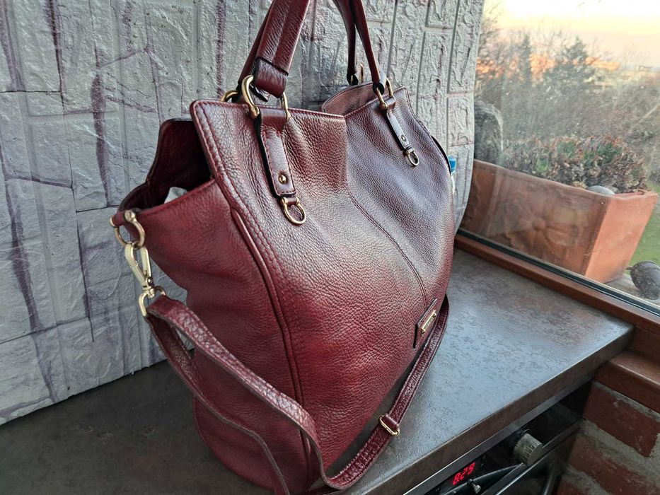 дамска чанта,голяма червена кожена торба Сhristian berg-естествена кожа