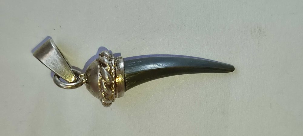 Амулет - ЗУБ древней акулы с серебряным наконечником