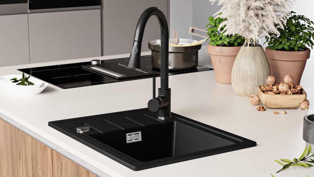 Кухненска Мивка от Гранит  Копенхаген Easy 440 x 550 - Черна