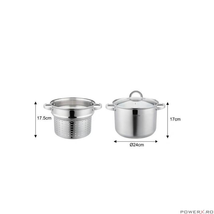 Oala din inox cu insertie pentru fiert, diametru 24 cm, capacitate 7,5