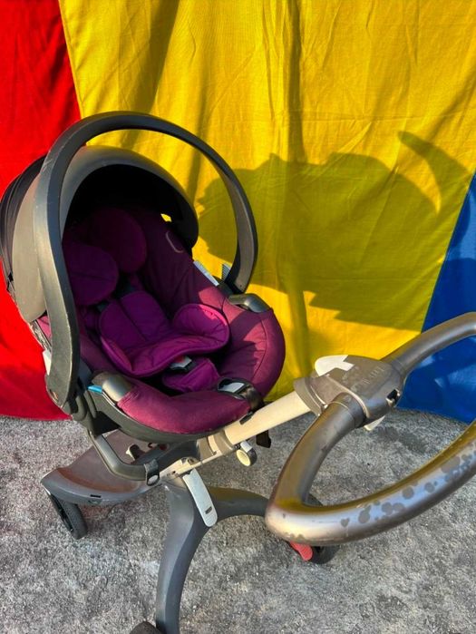 Carucior 3 in 1 Stokke Xplory pentru bebelusi, violet mov, landou, scoica, carut, umbrela, geanta, stare buna! Nou, a fost 4000lei!