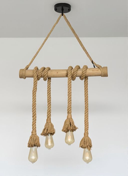 Винтидж висяща бамбукова лампа + 4 крушки Philips