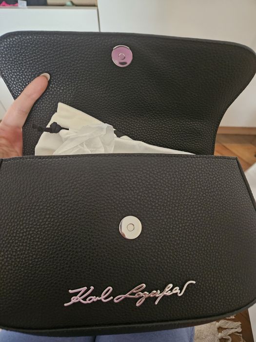 Черна кожена чанта Karl Lagerfeld