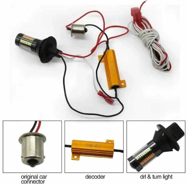 DRL дневни светлини с вграден мигач – универсални LED крушки 2в1