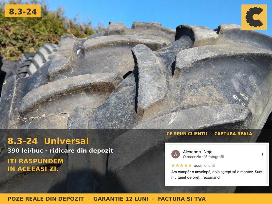 ANVELOPE 8.3-24 8.3R24 210/95R24 Universal Cauciucuri Tractor Punte Fata 4x4 U445 DT Zetor Fiat MTZ Livada Vie SH GARANTIE Factura TVA Livrare