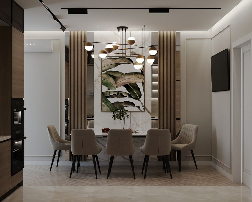 услуги дизайнера интерьера  в современном классическом стиле и хайтек