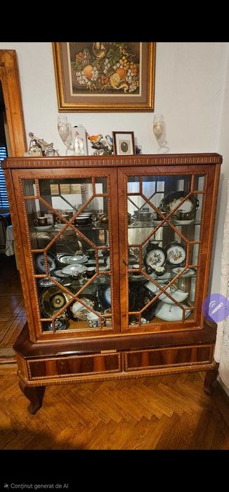 Vitrina lemn farfurii bibelouri