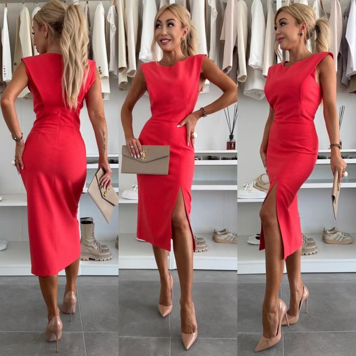 Rochie midi rosu corai, marimea M/L