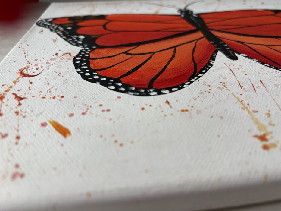 Акрилна картина – Пеперуда Монарх, ръчно рисувана 25×30 см