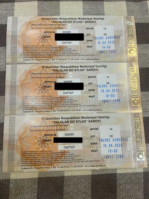 Yulduz Usmonova konsertiga bilet