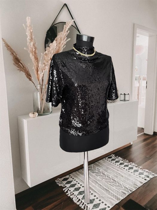 Top bluză H&M de ocazie neagră cu paiete