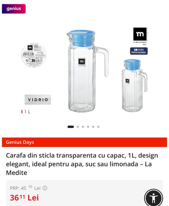 Carafa 1 Litru de sticla set 2 bucati