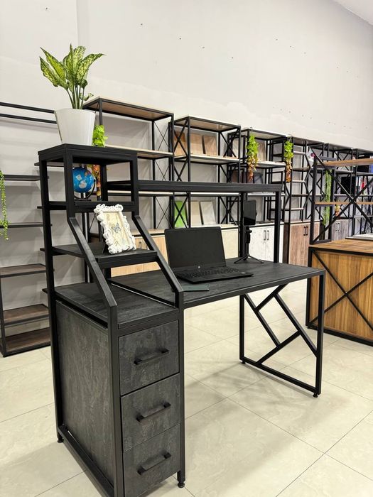 Stol, stul, loft uslubidagi barcha mebellar Samarqanddagi do'konimizda