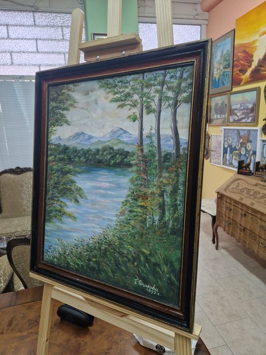 Красива антикварна картина масло върху платно Б. Топалова 1997 г.