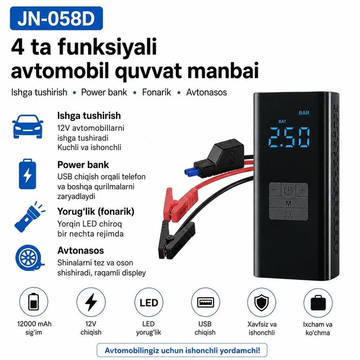 JN-058D akumlyater zaryatlash povirbank mudatli to'lovga nasiya savdo