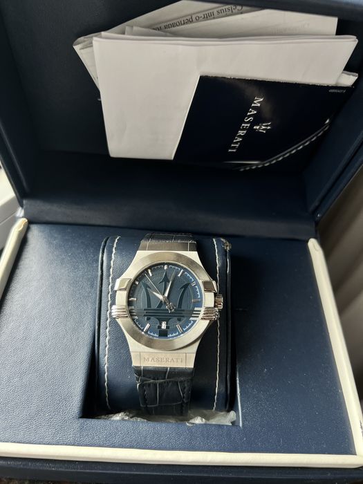 Ceas Maserati Potenza Blue Dial Blue 42m curea piele albastra,ful set