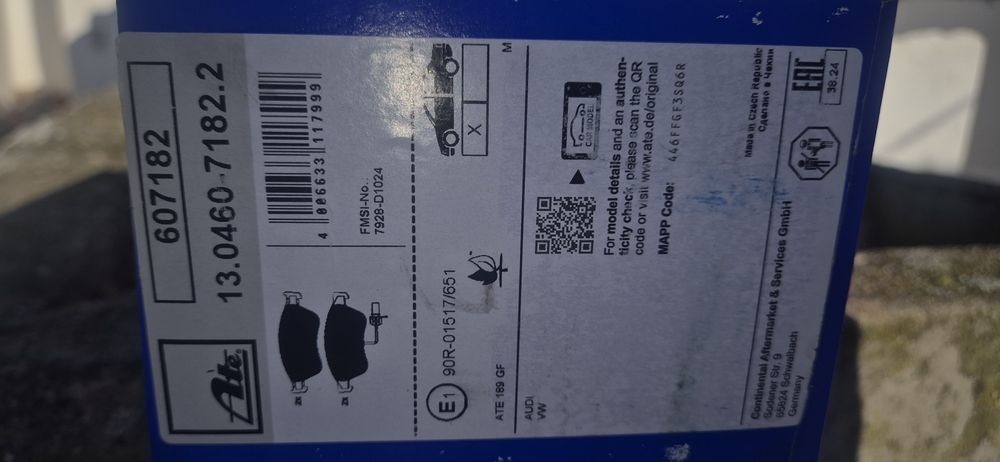 Set plăcuțe frână față ATE 13.0460-7182.2 NOI – Audi A6 C6 / A8 D3 / VW Phaeton