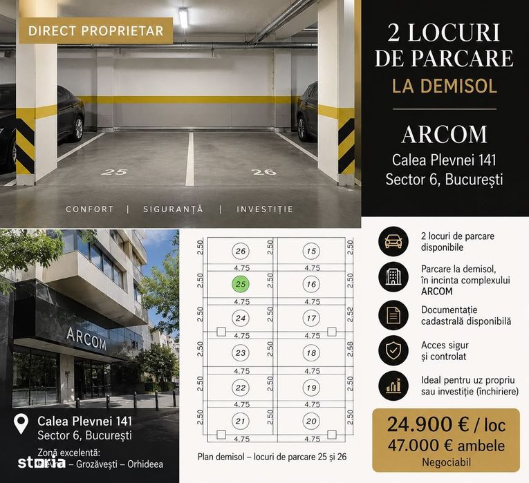 Vanzare parcare subterana Calea Plevnei 141, bloc Arcom, 0%comsion