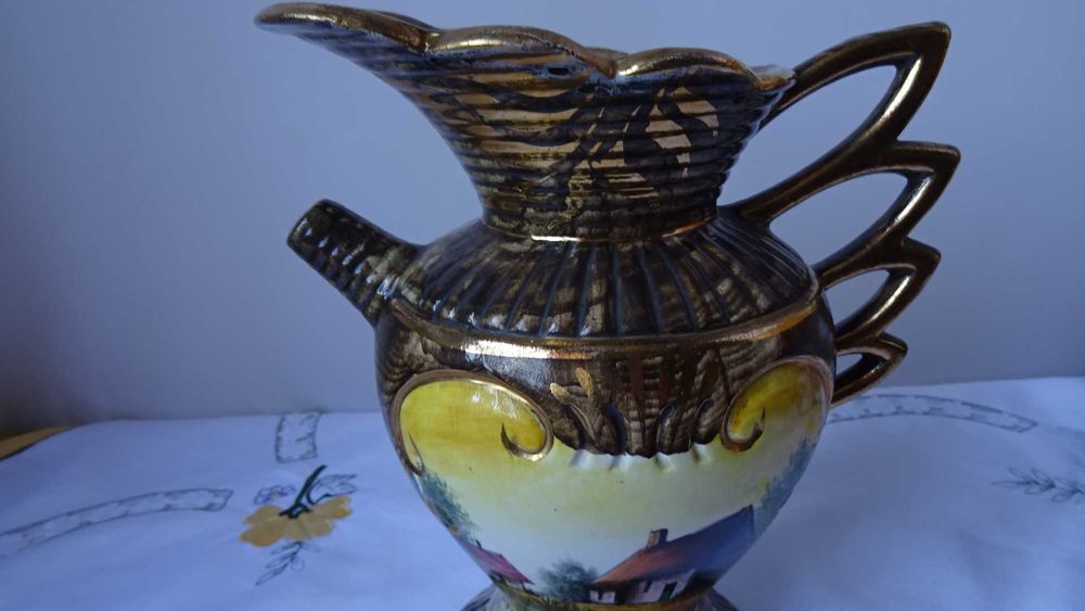 Винтидж керамична ваза, ръчно рисувана от H. Bequet Quaregnon в Белгия