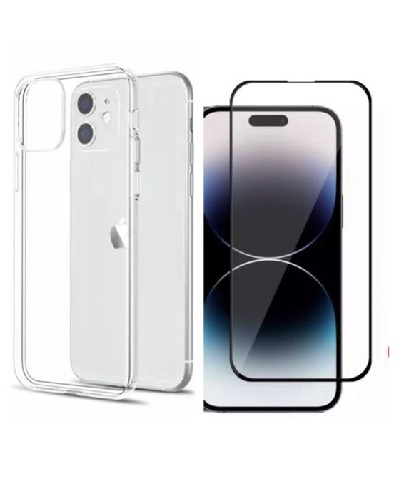 Iphone 13/14/PRO/MAX/PLUS Husa Silicon Clear Black + Folie Sticla Edge