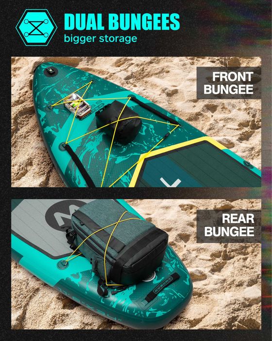 Нов, висок клас, широк 350 СМ надуваем падъл борд all-round SUP MYBOAT MY15 (Bass Hunter Green STD) в тюркоазено-зелен дизайн.