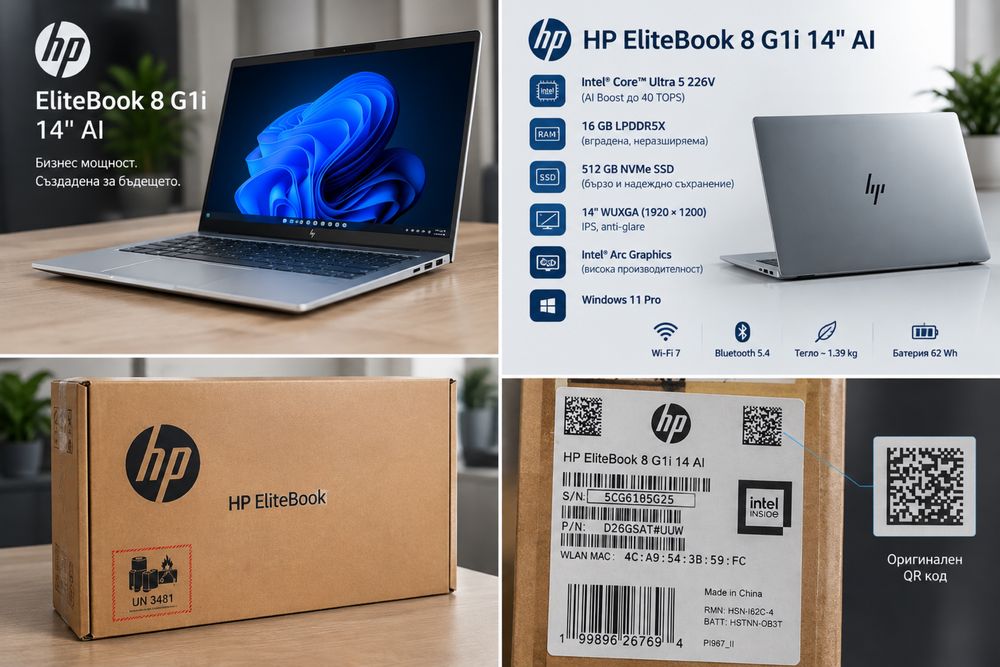 HP EliteBook 8 G1i 14” AI – Core Ultra 5 226V / 16 GB / 512 GB / Windows 11 Pro