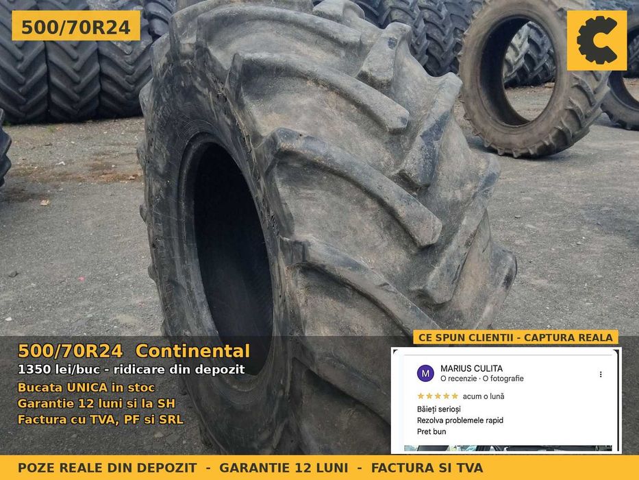 Anvelope Cauciucuri 500/70R24 500/70 R24 19.5LR24 500 70 R24 5007024 Continental Tractor Punte Fata SH Second Hand IEFTIN Garantie 1 An Factura TVA
