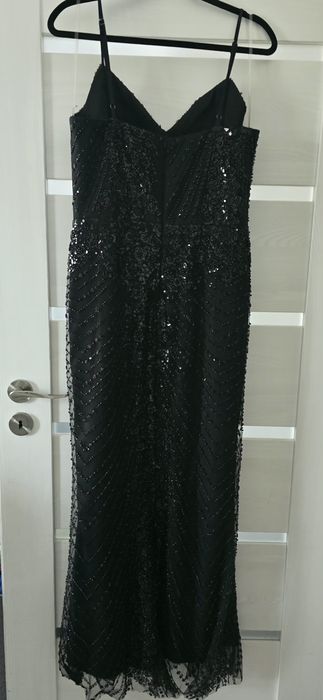 Rochie lungă elegantă de ocazie, neagră, cu paiete