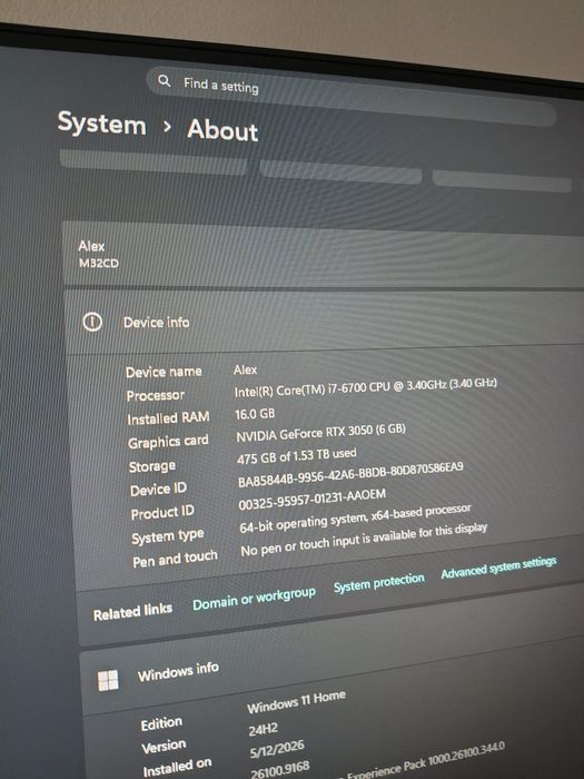 Noble Amanet - PC Gaming, I7 6700, 16GB, 1.5TB, RTX 3050 6GB